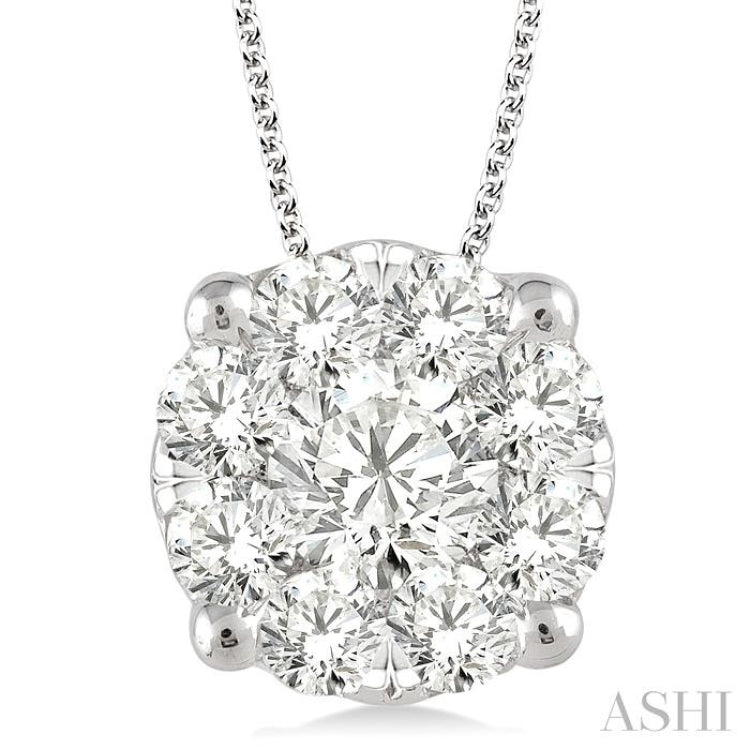 2 ctw Lovebright Round Cut Diamond Pendant in 14K White Gold with Chain