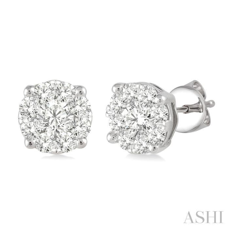 1 ctw Round Cut Lovebright Diamond Stud Earrings in 14K White Gold