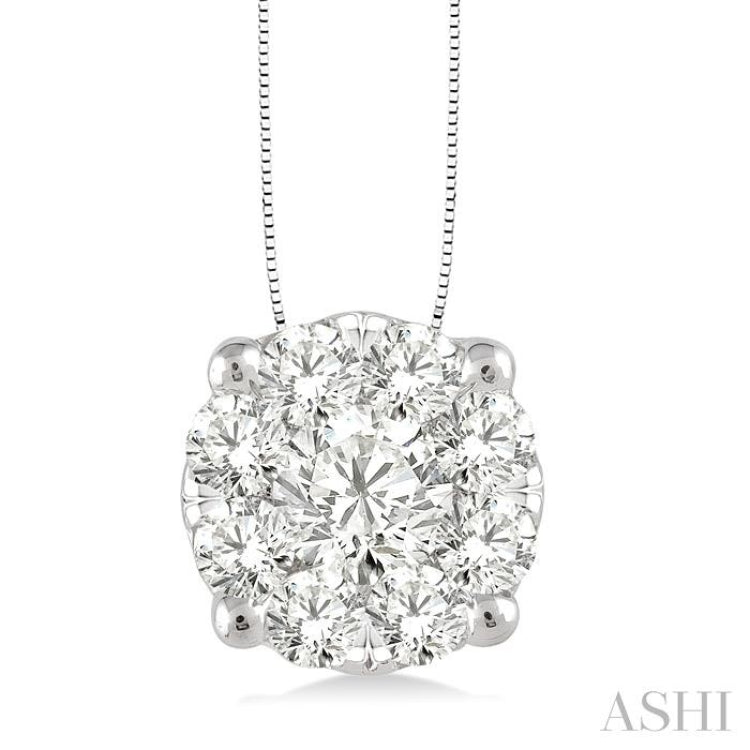 1 ctw Round Cut Lovebright Diamond Pendant in 14K White Gold with Chain