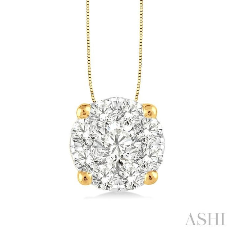 1 ctw Lovebright Round Cut Diamond Pendant in 14K Yellow and White Gold with Chain