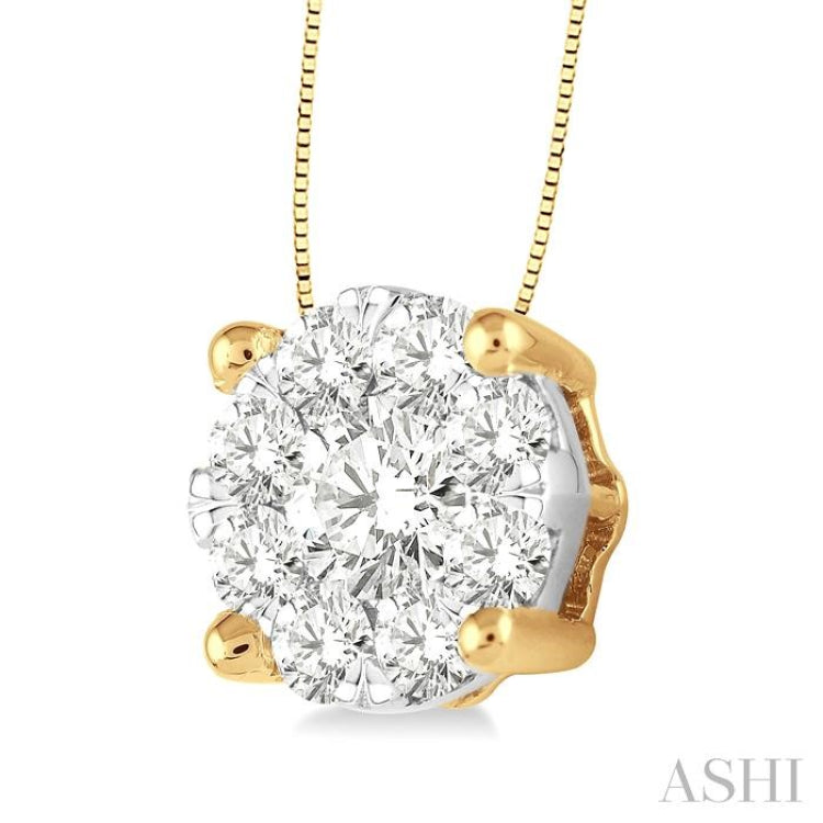 1 ctw Lovebright Round Cut Diamond Pendant in 14K Yellow and White Gold with Chain