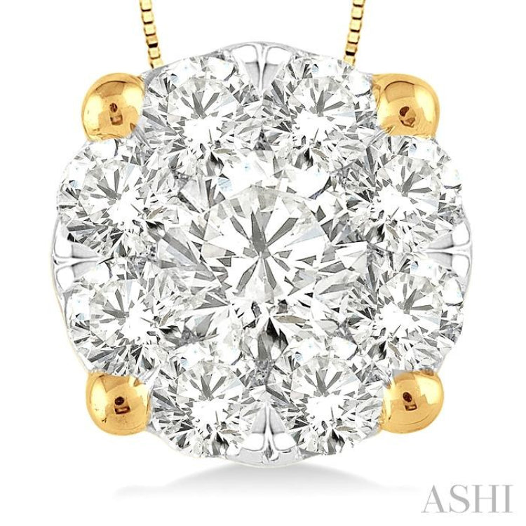 1 ctw Lovebright Round Cut Diamond Pendant in 14K Yellow and White Gold with Chain