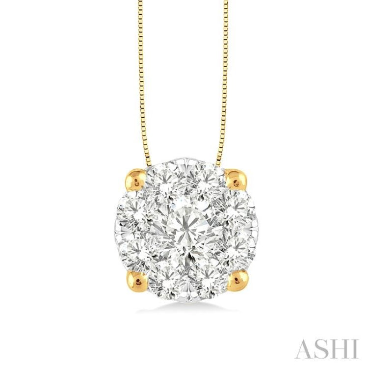 3/4 ctw Lovebright Round Cut Diamond Pendant in 14K Yellow and White Gold with Chain