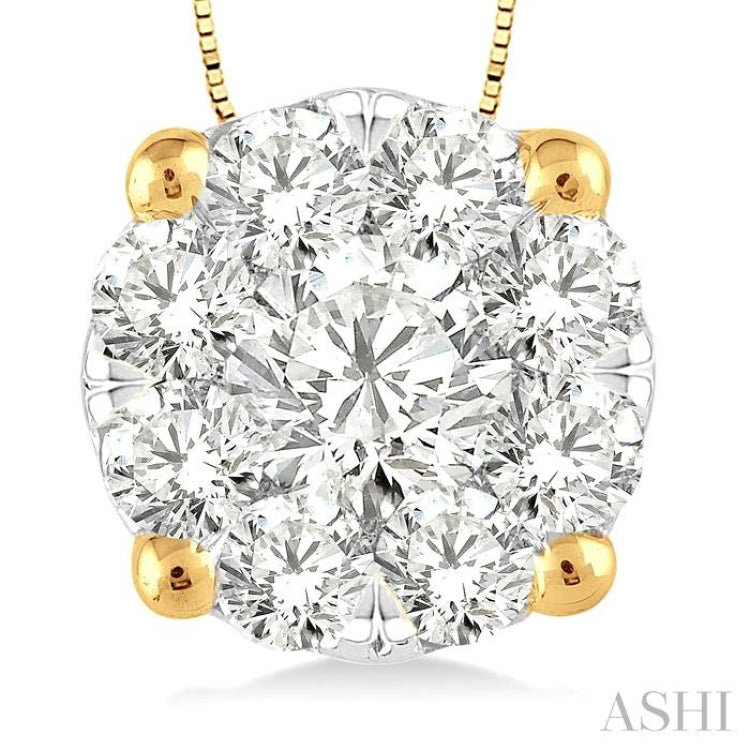 3/4 ctw Lovebright Round Cut Diamond Pendant in 14K Yellow and White Gold with Chain