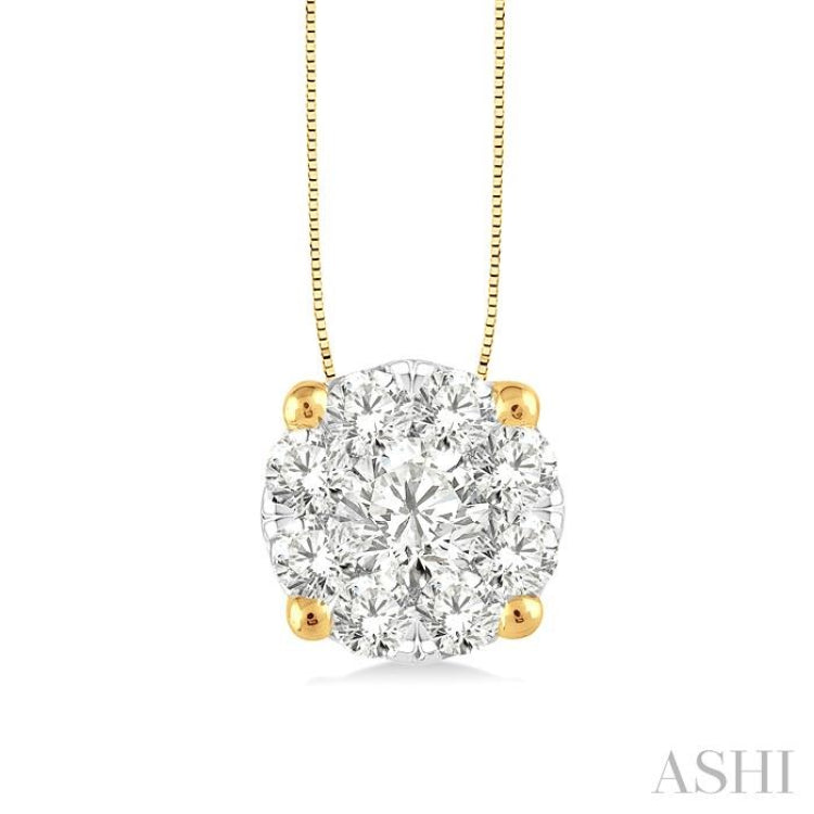 1/2 ctw Lovebright Round Cut Diamond Pendant in 14K Yellow and White Gold with Chain