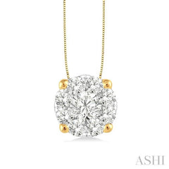 1/2 ctw Lovebright Round Cut Diamond Pendant in 14K Yellow and White Gold with Chain