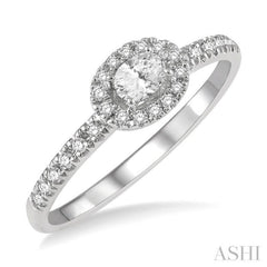 1/3 ctw Oval Shape Round Cut Diamond Fashion Petite Ring with 1/6 ct Oval Cut Center Stone in 14K White Gold