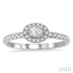 1/3 ctw Oval Shape Round Cut Diamond Fashion Petite Ring with 1/6 ct Oval Cut Center Stone in 14K White Gold