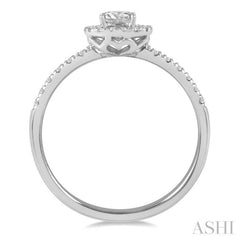 1/3 ctw Oval Shape Round Cut Diamond Fashion Petite Ring with 1/6 ct Oval Cut Center Stone in 14K White Gold