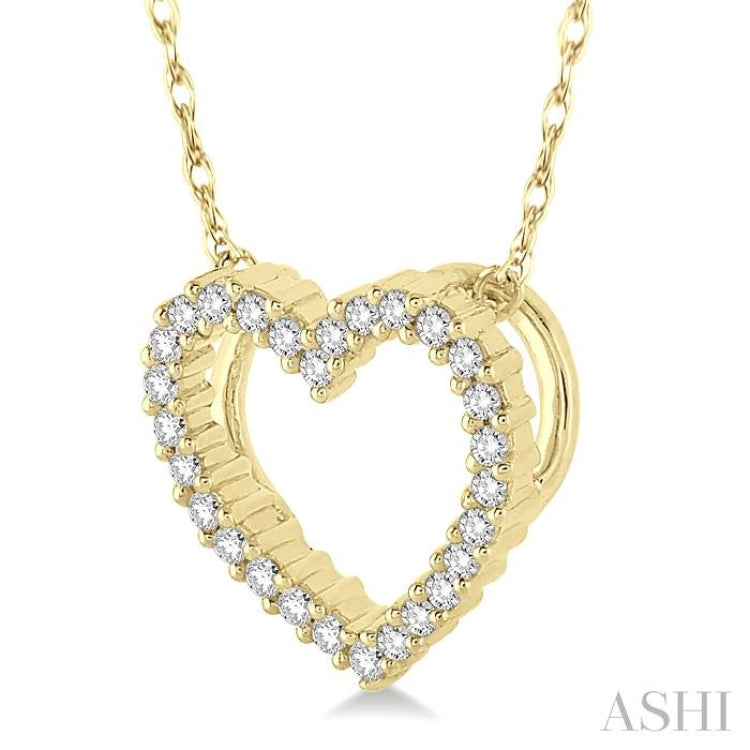 1/10 ctw Round Cut Diamond Heart Pendant in 10K Yellow Gold with Chain