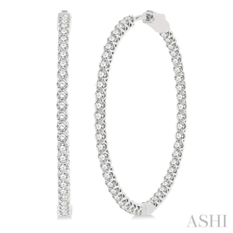 4 ctw Inside-Out Round Cut Diamond 1 1/2 Inch Hoop Earrings in 14K White Gold