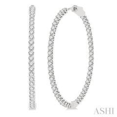 4 ctw Inside-Out Round Cut Diamond 1 1/2 Inch Hoop Earrings in 14K White Gold