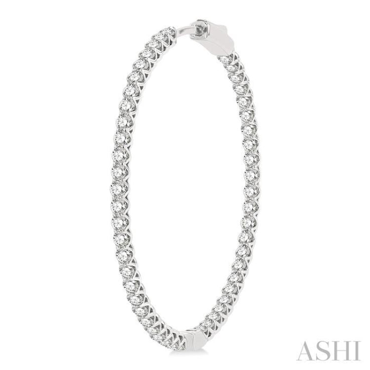 4 ctw Inside-Out Round Cut Diamond 1 1/2 Inch Hoop Earrings in 14K White Gold