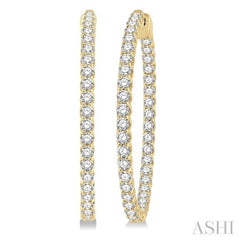4 ctw Inside-Out Round Cut Diamond 1 1/2 Inch Hoop Earrings in 14K Yellow Gold