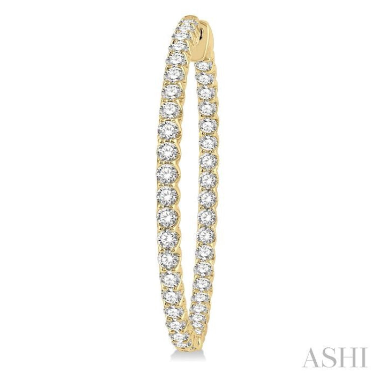 4 ctw Inside-Out Round Cut Diamond 1 1/2 Inch Hoop Earrings in 14K Yellow Gold