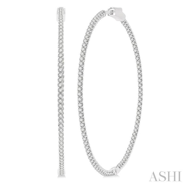 2 ctw Inside-Out Round Cut Diamond 2-Inch Hoop Earrings in 14K White Gold