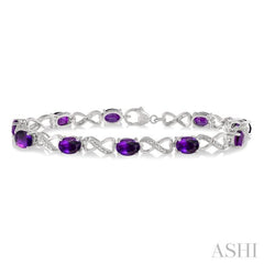 7x5 MM Oval Cut Amethyst and 1/10 ctw Round Cut Diamond Semi Precious Infinity Bracelet in Sterling Silver