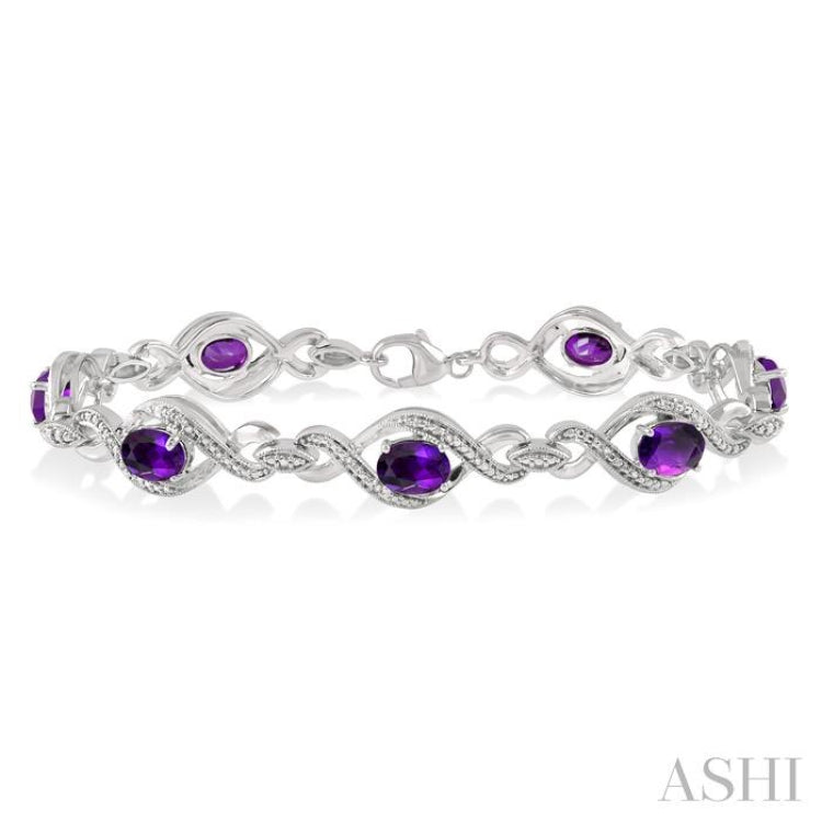 7x5 MM Oval Cut Amethyst and 1/10 ctw Round Cut Diamond Semi Precious Bracelet in Sterling Silver