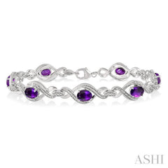 7x5 MM Oval Cut Amethyst and 1/10 ctw Round Cut Diamond Semi Precious Bracelet in Sterling Silver