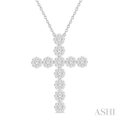 2 ctw Lovebright Round Cut Diamond Cross Pendant in 14K White Gold with chain
