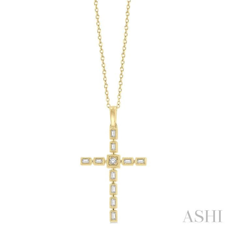 1/5 ctw Baguette and Round Cut Diamond Cross Pendant With Chain in 10K Yellow Gold