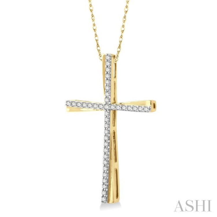 1/6 ctw Round Cut Diamond Cross Pendant With Chain in 10K Yellow Gold