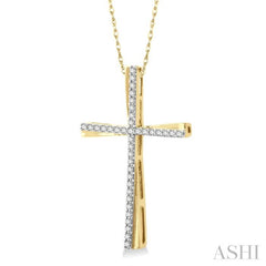 1/6 ctw Round Cut Diamond Cross Pendant With Chain in 10K Yellow Gold
