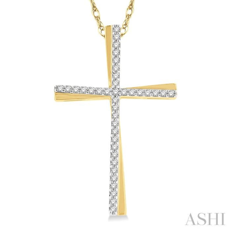 1/6 ctw Round Cut Diamond Cross Pendant With Chain in 10K Yellow Gold