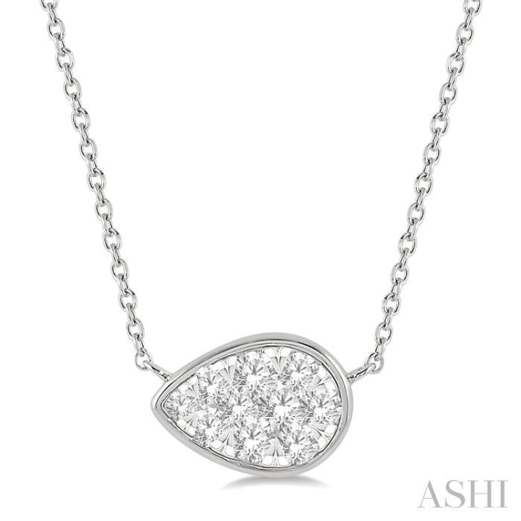 1/3 ctw Pear Shape Lovebright Diamond Pendant With Chain in 14K White Gold