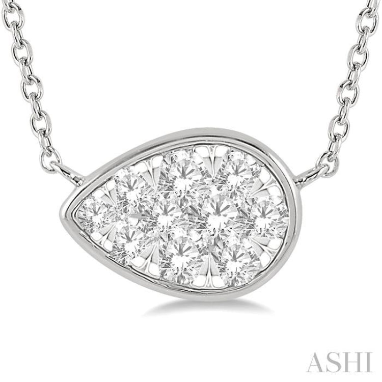 1/3 ctw Pear Shape Lovebright Diamond Pendant With Chain in 14K White Gold