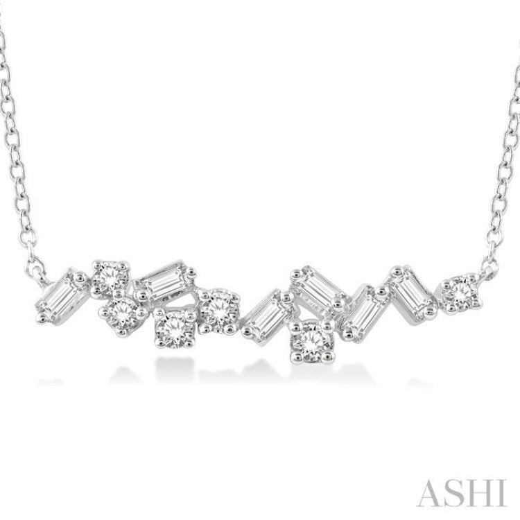 1/3 ctw Baguette and Round Cut Diamond Scatter Necklace in 14K White Gold