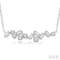 1/3 ctw Baguette and Round Cut Diamond Scatter Necklace in 14K White Gold