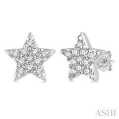 1/10 ctw Star Round Cut Diamond Petite Fashion Earring in 10K White Gold