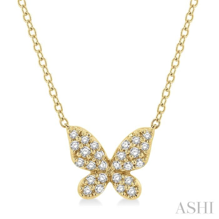 1/6 ctw Butterfly Motif Round Cut Diamond Petite Fashion Pendant With Chain in 10K Yellow Gold