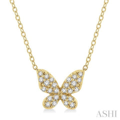 1/6 ctw Butterfly Motif Round Cut Diamond Petite Fashion Pendant With Chain in 10K Yellow Gold