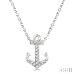 1/10 ctw Anchor Round Cut Diamond Petite Fashion Pendant With Chain in 10K White Gold