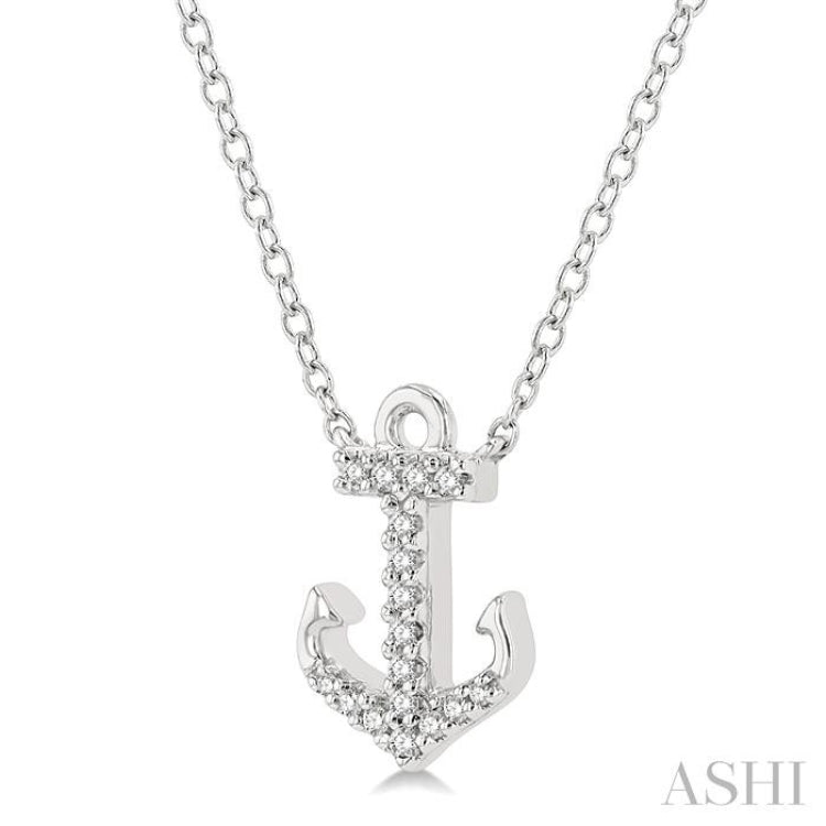 1/10 ctw Anchor Round Cut Diamond Petite Fashion Pendant With Chain in 10K White Gold