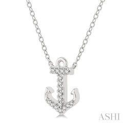 1/10 ctw Anchor Round Cut Diamond Petite Fashion Pendant With Chain in 10K White Gold