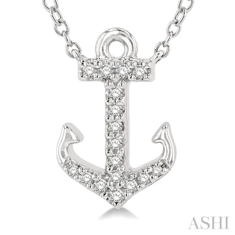 1/10 ctw Anchor Round Cut Diamond Petite Fashion Pendant With Chain in 10K White Gold