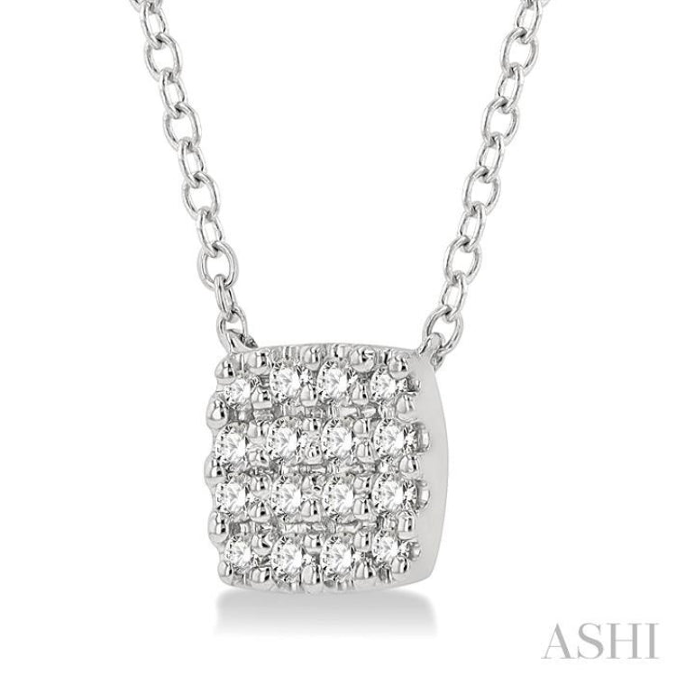1/8 ctw Cushion Shape Round Cut Diamond Petite Fashion Pendant With Chain in 10K White Gold