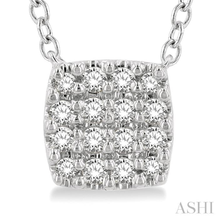 1/8 ctw Cushion Shape Round Cut Diamond Petite Fashion Pendant With Chain in 10K White Gold