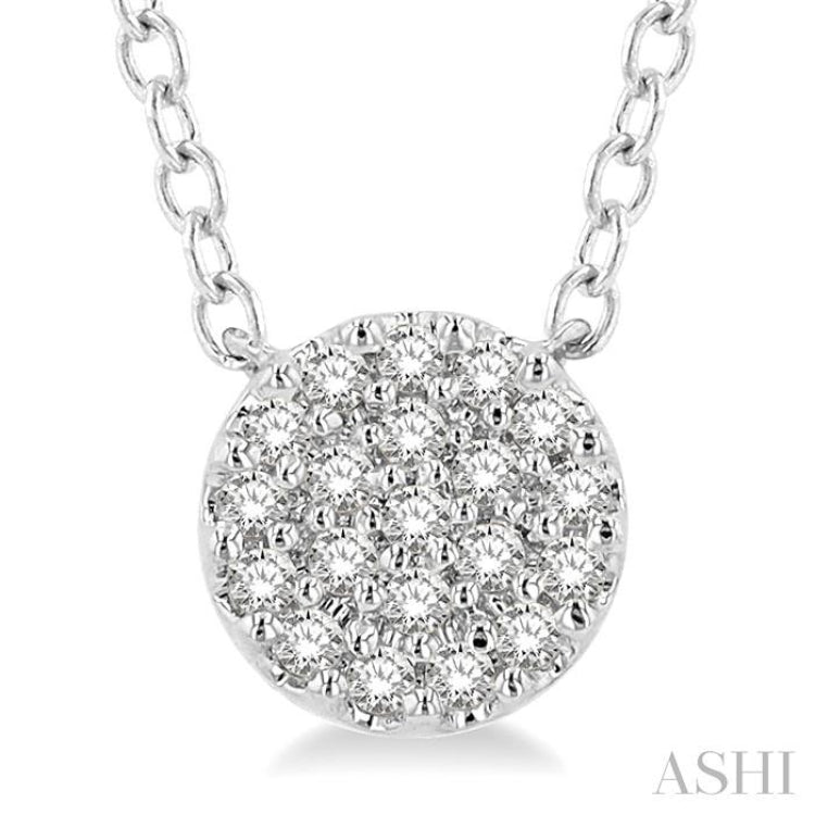 1/8 ctw Disc Shape Round Cut Diamond Petite Fashion Pendant With Chain in 10K White Gold