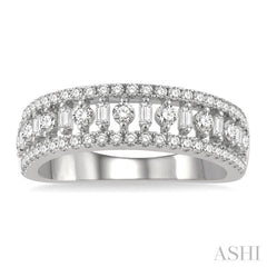 3/4 ctw Baguette and Round Cut Diamond Fashion Band in 14K White Gold