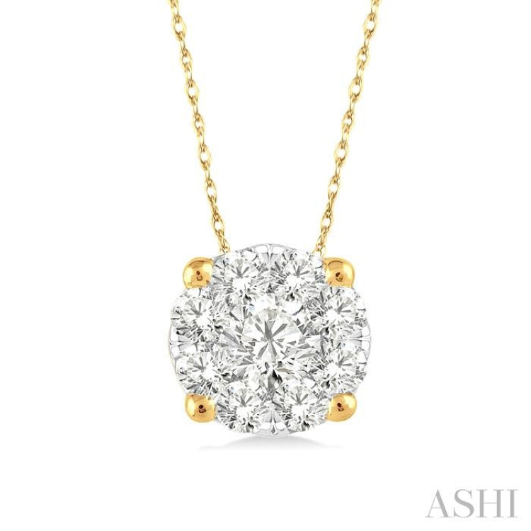 1/8 ctw Lovebright Round Cut Diamond Pendant in 14K Yellow and White Gold with Chain