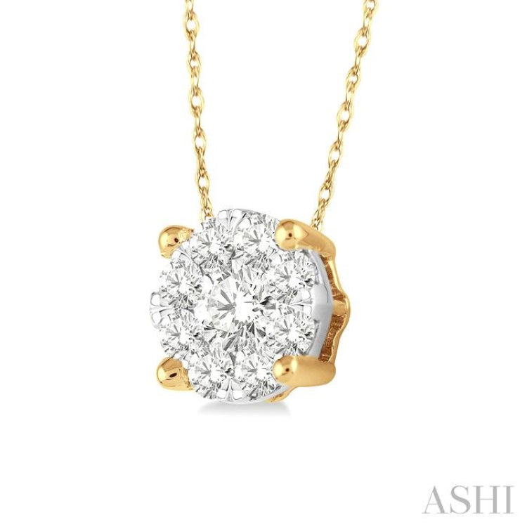 1/8 ctw Lovebright Round Cut Diamond Pendant in 14K Yellow and White Gold with Chain