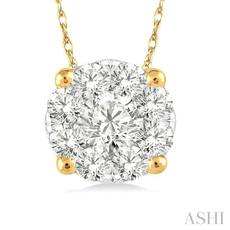 1/8 ctw Lovebright Round Cut Diamond Pendant in 14K Yellow and White Gold with Chain
