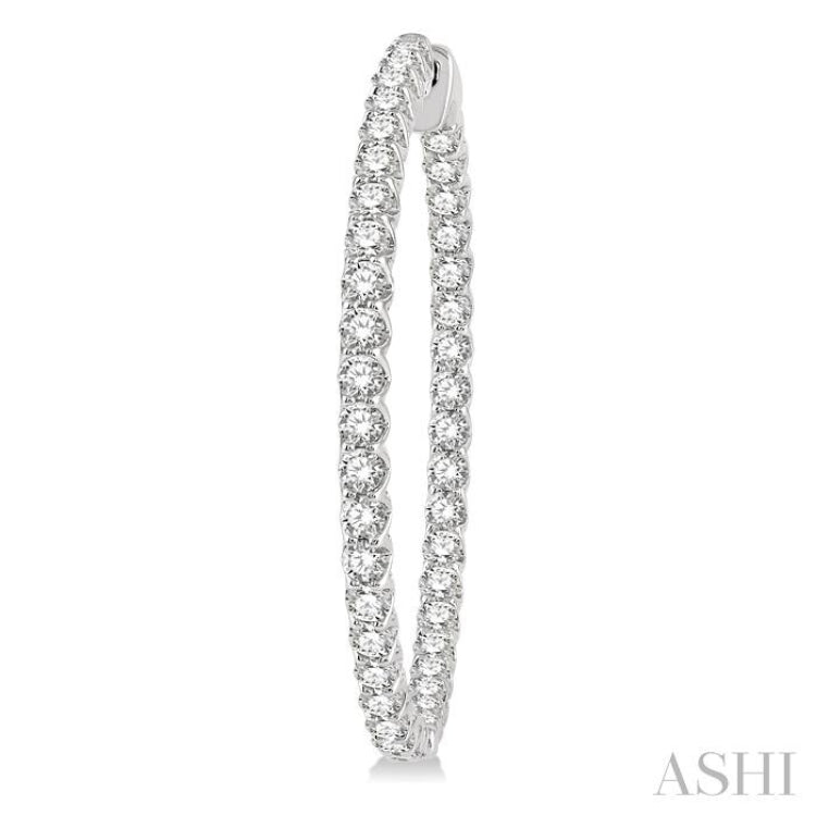 5 ctw Inside-Out Round Cut Diamond 1 1/2 Inch Hoop Earrings in 14K White Gold