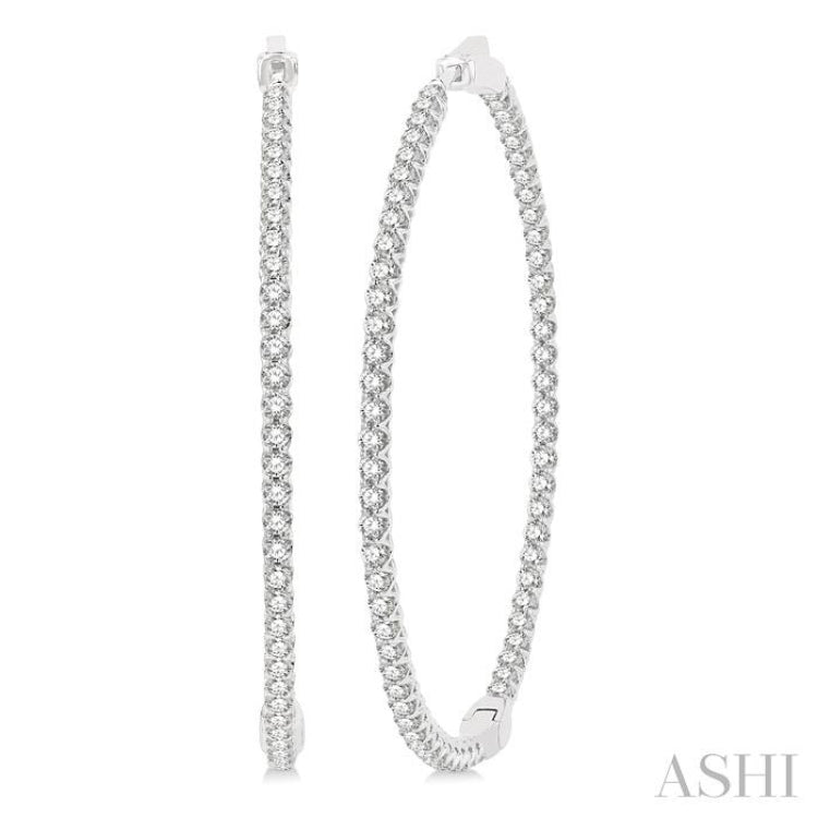 4 ctw Inside-Out Round Cut Diamond 2-Inch Hoop Earrings in 14K White Gold