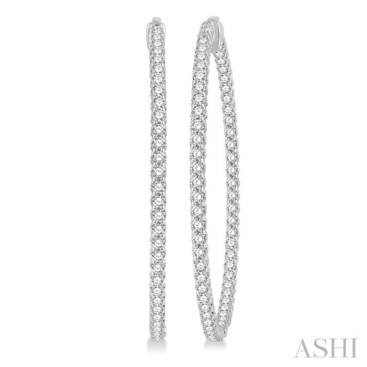 5 ctw Inside-Out Round Cut Diamond 2-Inch Hoop Earrings in 14K White Gold