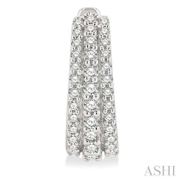 1/2 ctw Triple Row Round Cut Diamond Huggie Petite Earrings in 14K White Gold